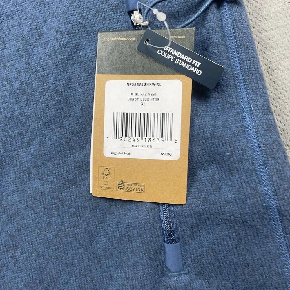 The North Face Gordon Lyons Vest Mens XL Blue Fleece Hiking Full Zip Pockets New